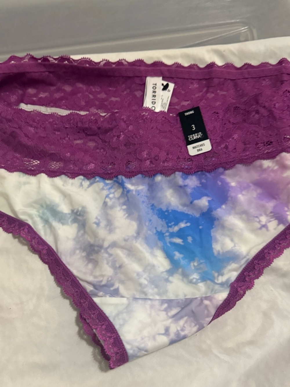 NWT Torrid Size 3 Purple Lace Tiger Dye Thong